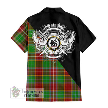 Baxter Modern Tartan Short Sleeve Button Shirt with Family Crest and Military Logo Style