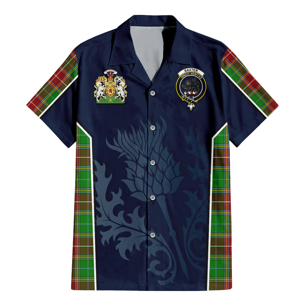 Tartan Vibes Clothing Baxter Modern Tartan Short Sleeve Button Up Shirt with Family Crest and Scottish Thistle Vibes Sport Style