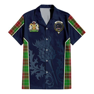 Baxter Modern Tartan Short Sleeve Button Up Shirt with Family Crest and Scottish Thistle Vibes Sport Style