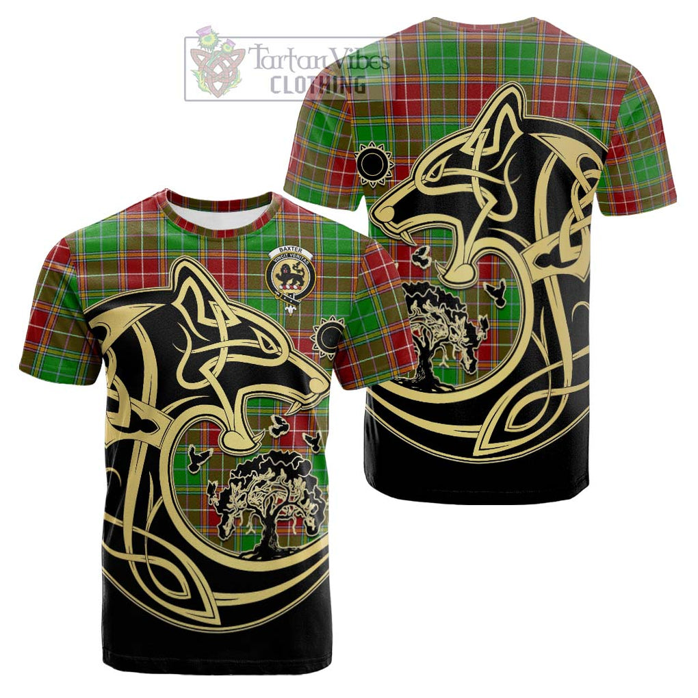 Tartan Vibes Clothing Baxter Modern Tartan Cotton T-shirt with Family Crest Celtic Wolf Style