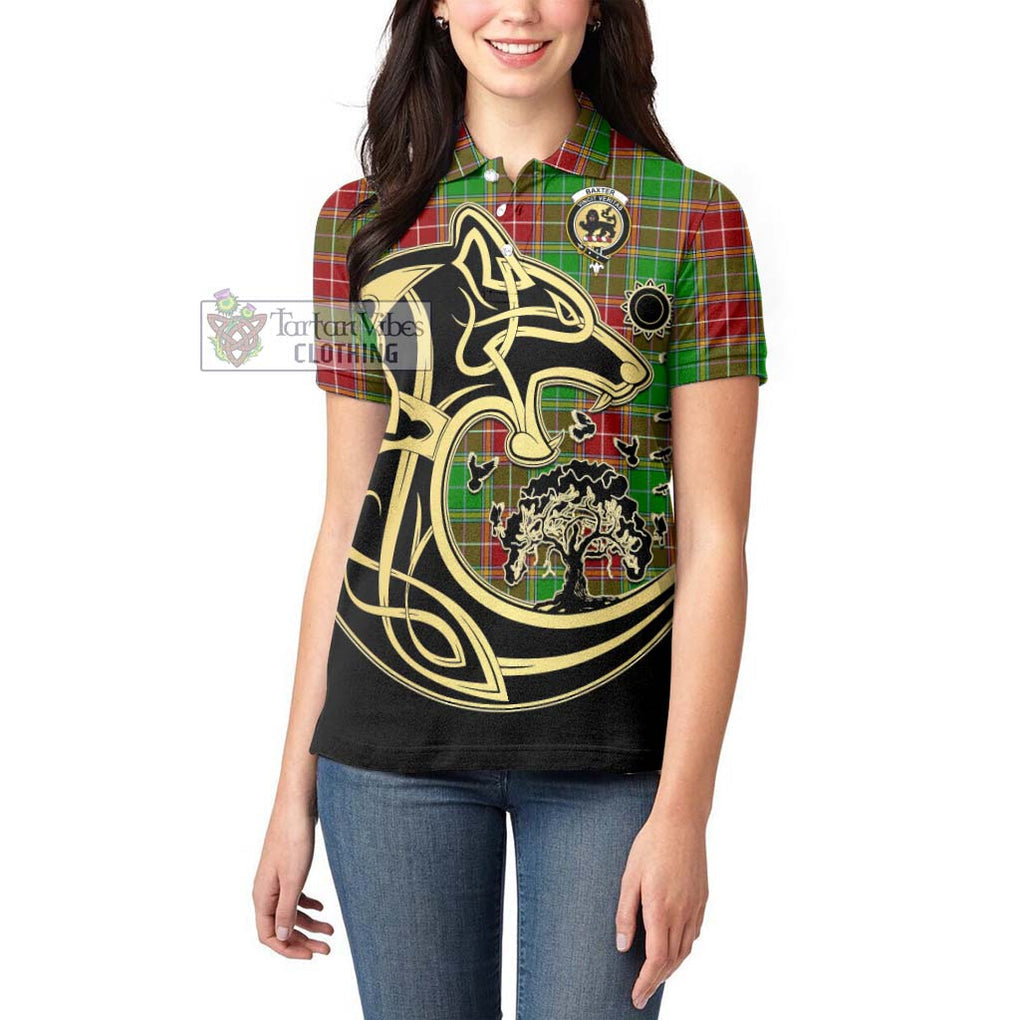 Baxter Modern Tartan Women's Polo Shirt with Family Crest Celtic Wolf Style - Tartanvibesclothing Shop