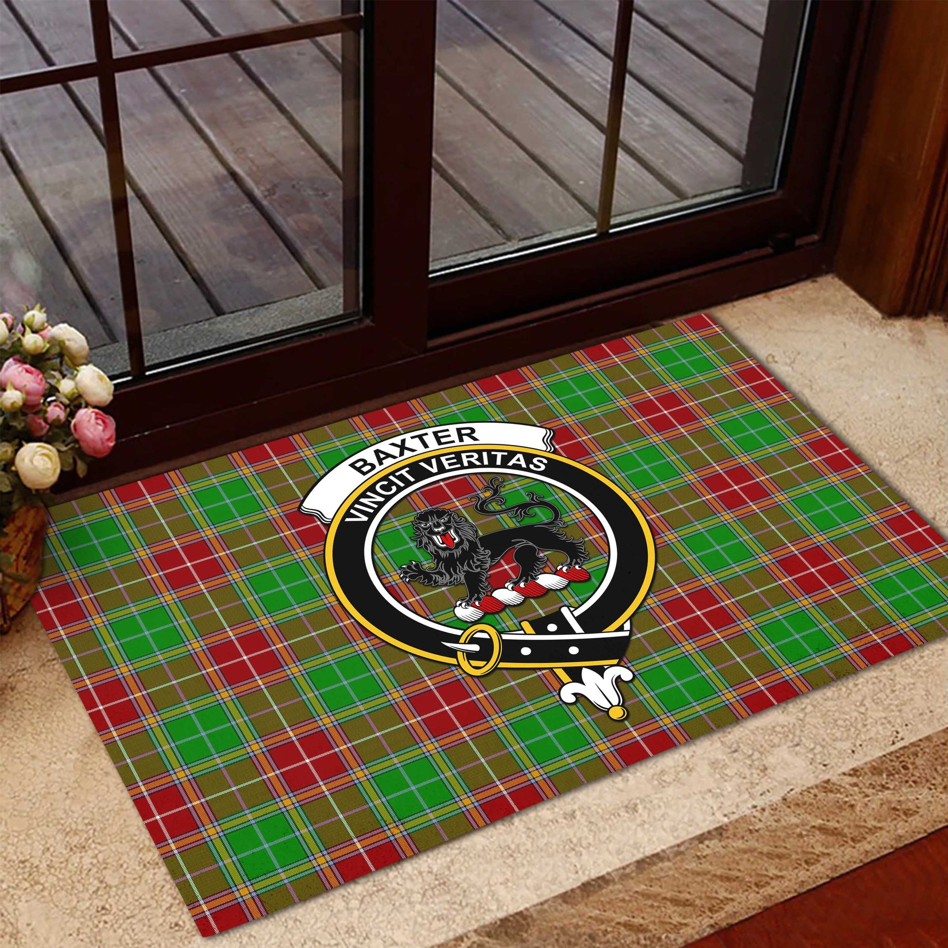 Baxter Modern Tartan Door Mat with Family Crest - Tartanvibesclothing