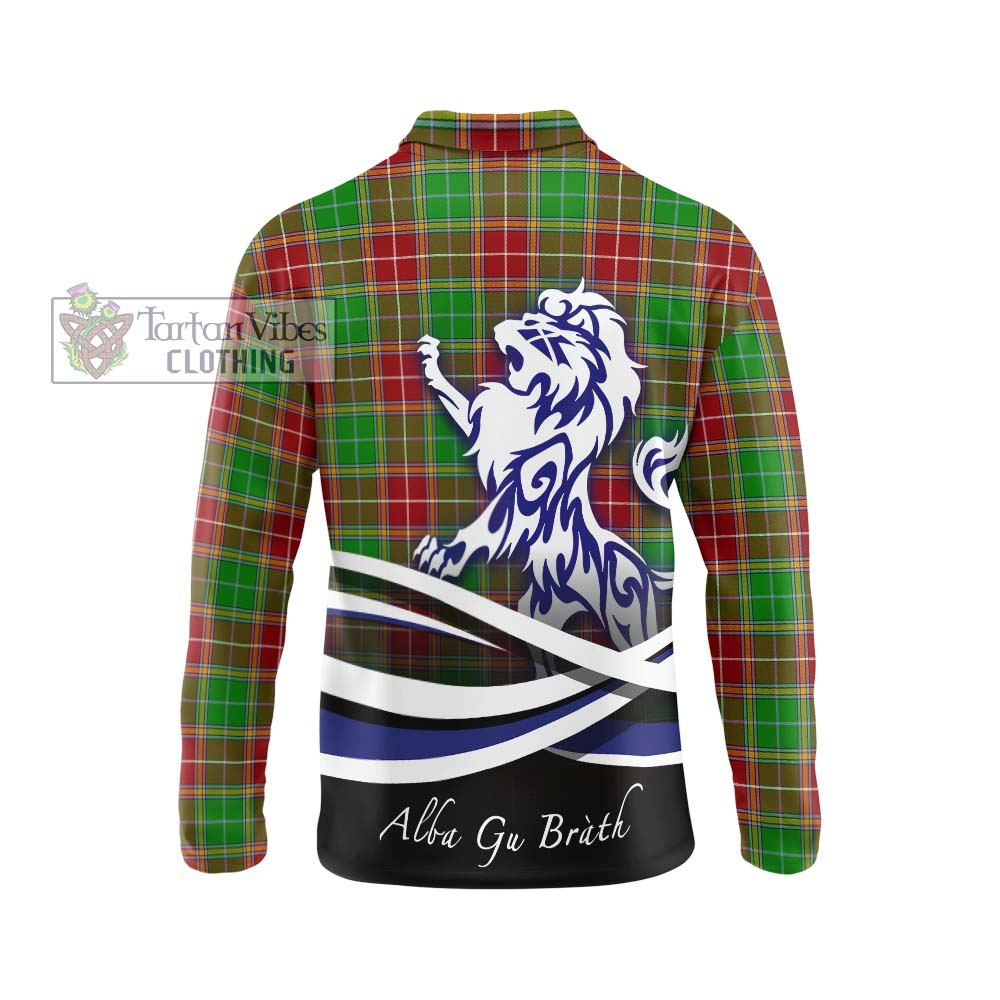 Baxter Modern Tartan Long Sleeve Polo Shirt with Alba Gu Brath Regal Lion Emblem - Tartanvibesclothing Shop