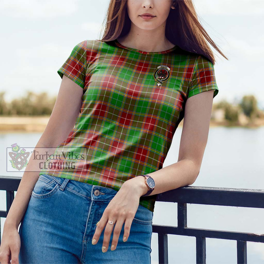 Baxter Modern Tartan Cotton T-Shirt with Family Crest Women's Shirt - Tartanvibesclothing Shop