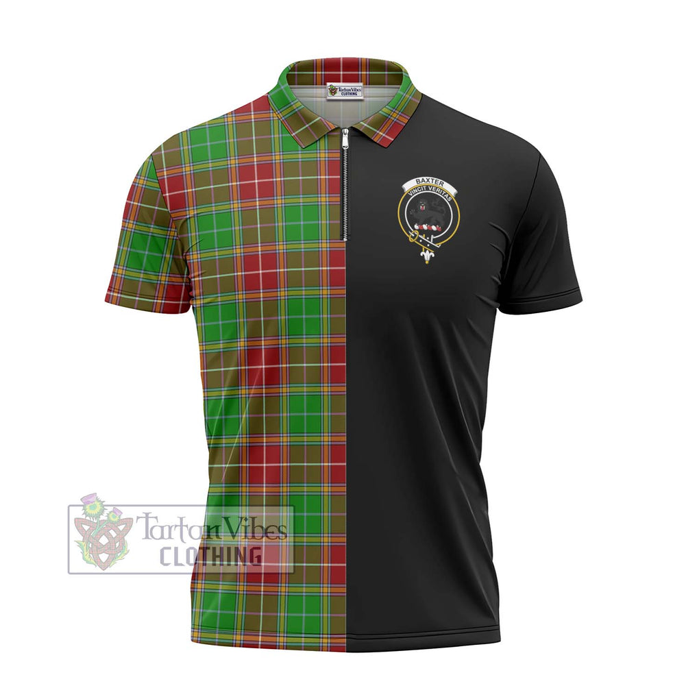 Baxter Modern Tartan Zipper Polo Shirt with Family Crest and Half Of Me Style - Tartanvibesclothing Shop