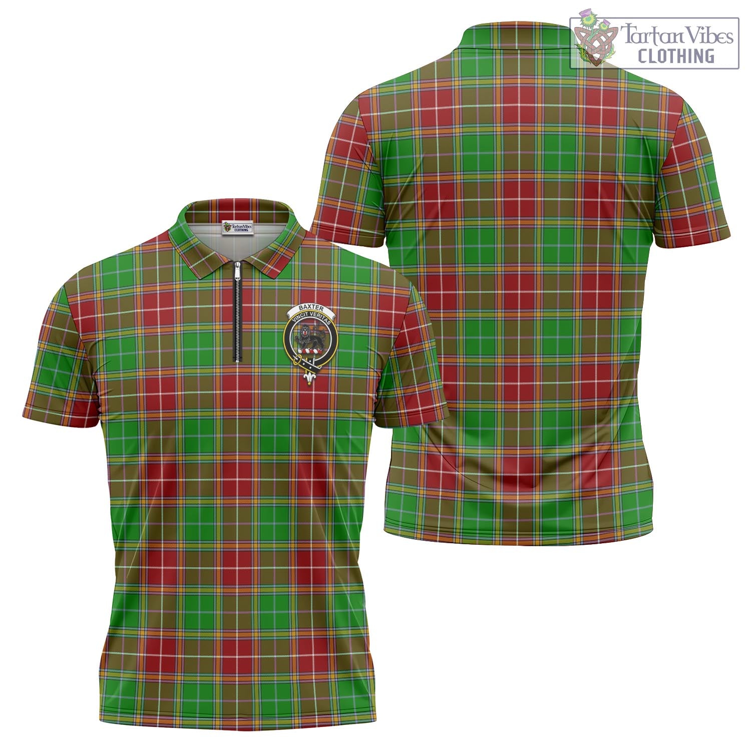 Tartan Vibes Clothing Baxter Modern Tartan Zipper Polo Shirt with Family Crest