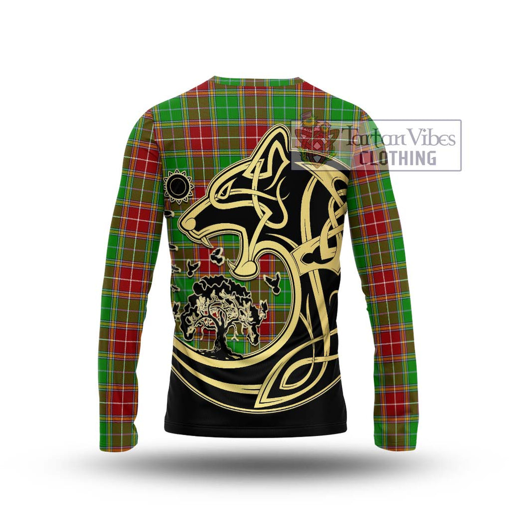 Baxter Modern Tartan Long Sleeve T-Shirt with Family Crest Celtic Wolf Style - Tartan Vibes Clothing