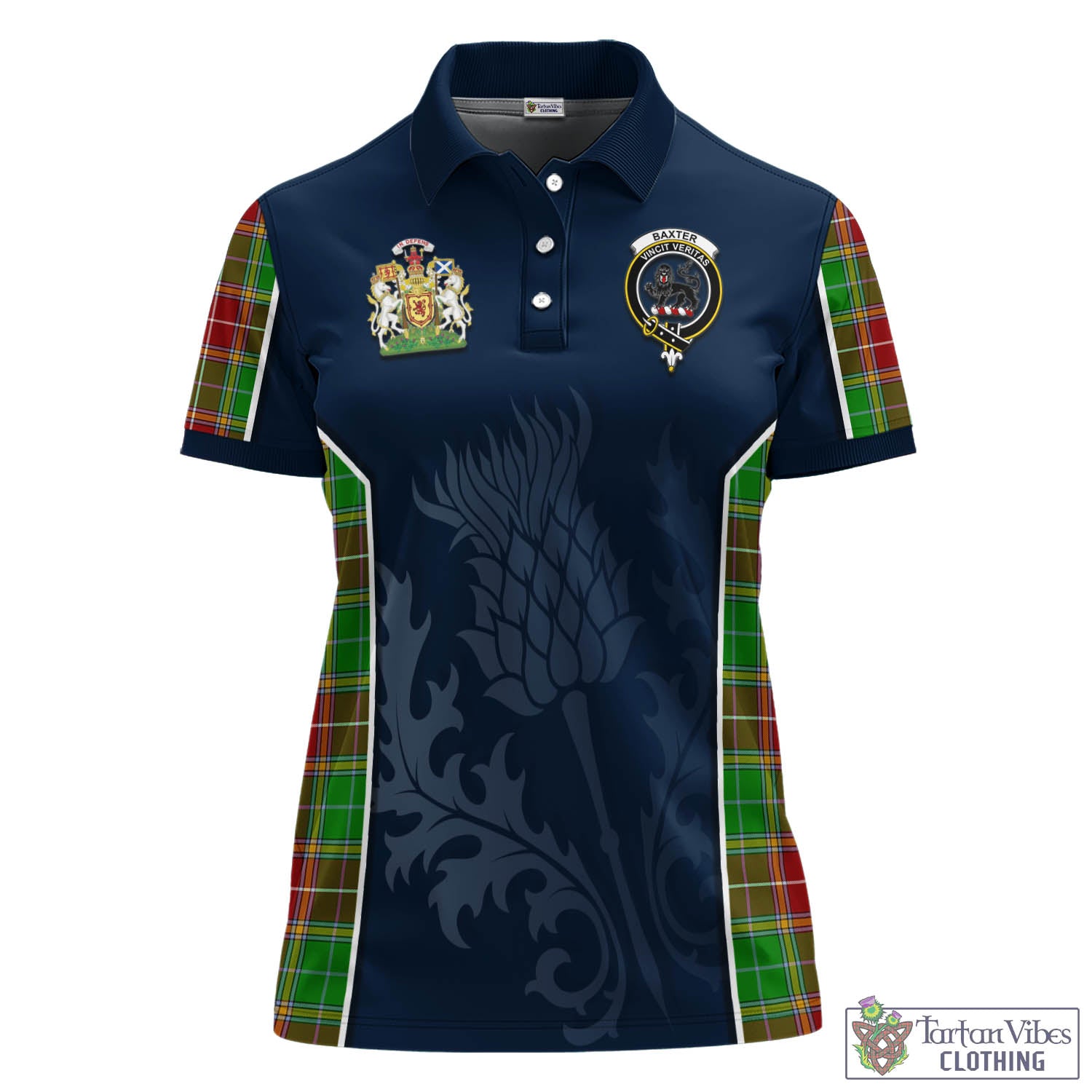 Tartan Vibes Clothing Baxter Modern Tartan Women's Polo Shirt with Family Crest and Scottish Thistle Vibes Sport Style