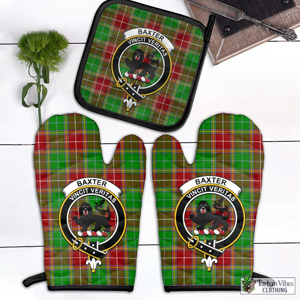 Baxter Modern Tartan Combo Oven Mitt & Pot-Holder with Family Crest Combo 1 Oven Mitt & 1 Pot-Holder Black - Tartan Vibes Clothing