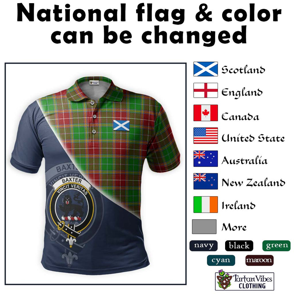 Baxter Modern Tartan Polo Shirt with Personalised National Flag and Family Crest Half Style - Tartanvibesclothing Shop