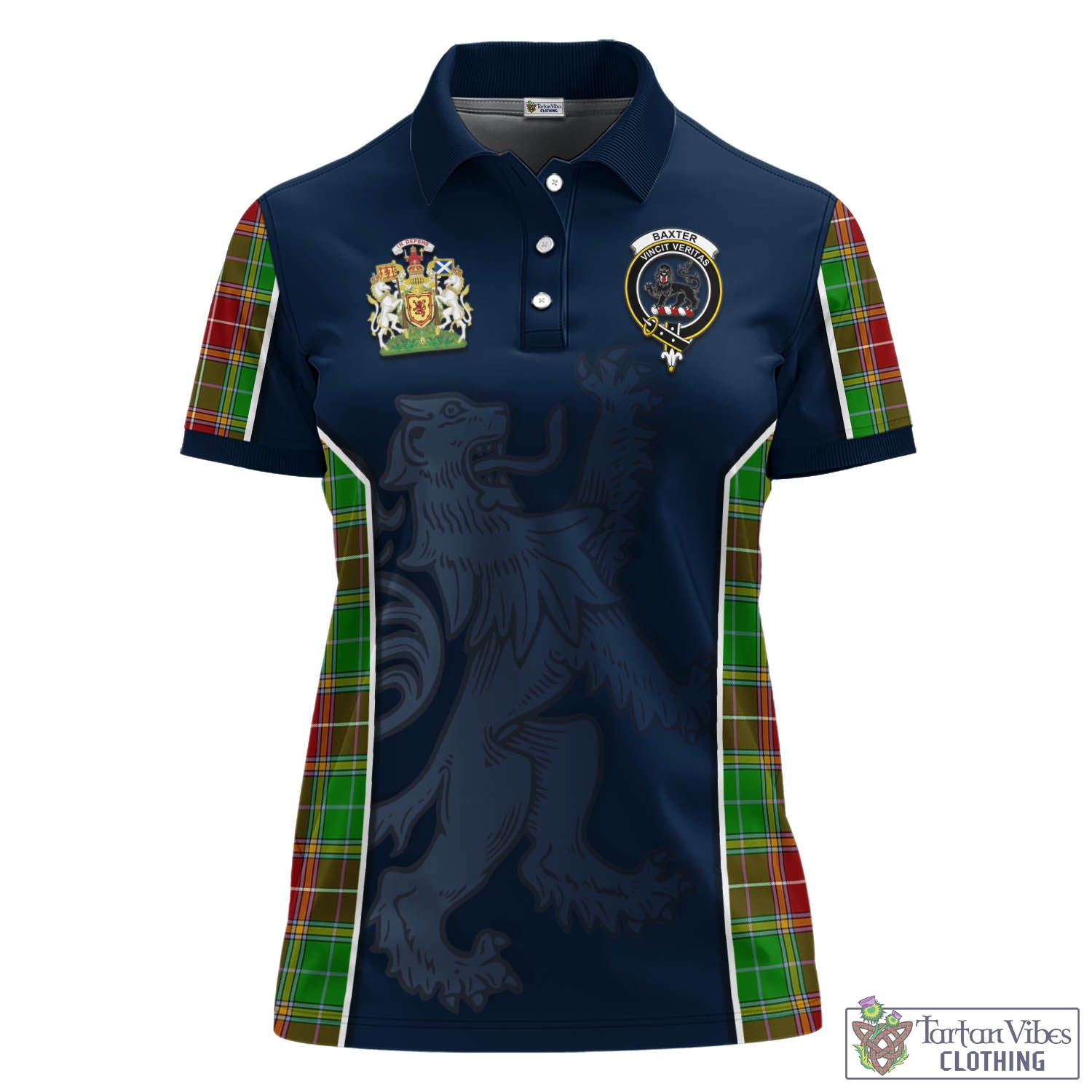 Tartan Vibes Clothing Baxter Modern Tartan Women's Polo Shirt with Family Crest and Lion Rampant Vibes Sport Style