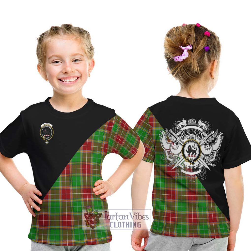 Baxter Modern Tartan Kid T-Shirt with Family Crest and Military Logo Style - Tartanvibesclothing Shop