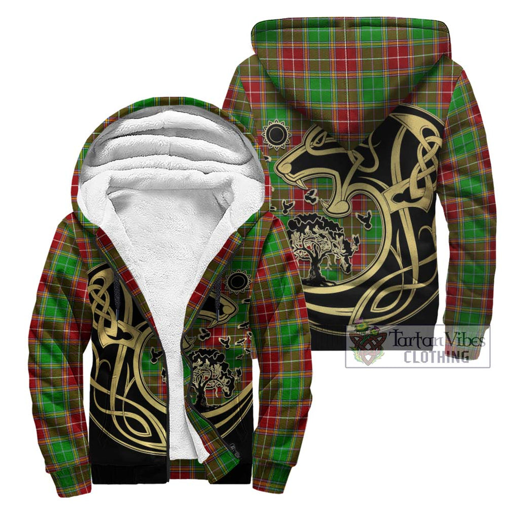 Baxter Modern Tartan Sherpa Hoodie with Family Crest Celtic Wolf Style Unisex - Tartan Vibes Clothing