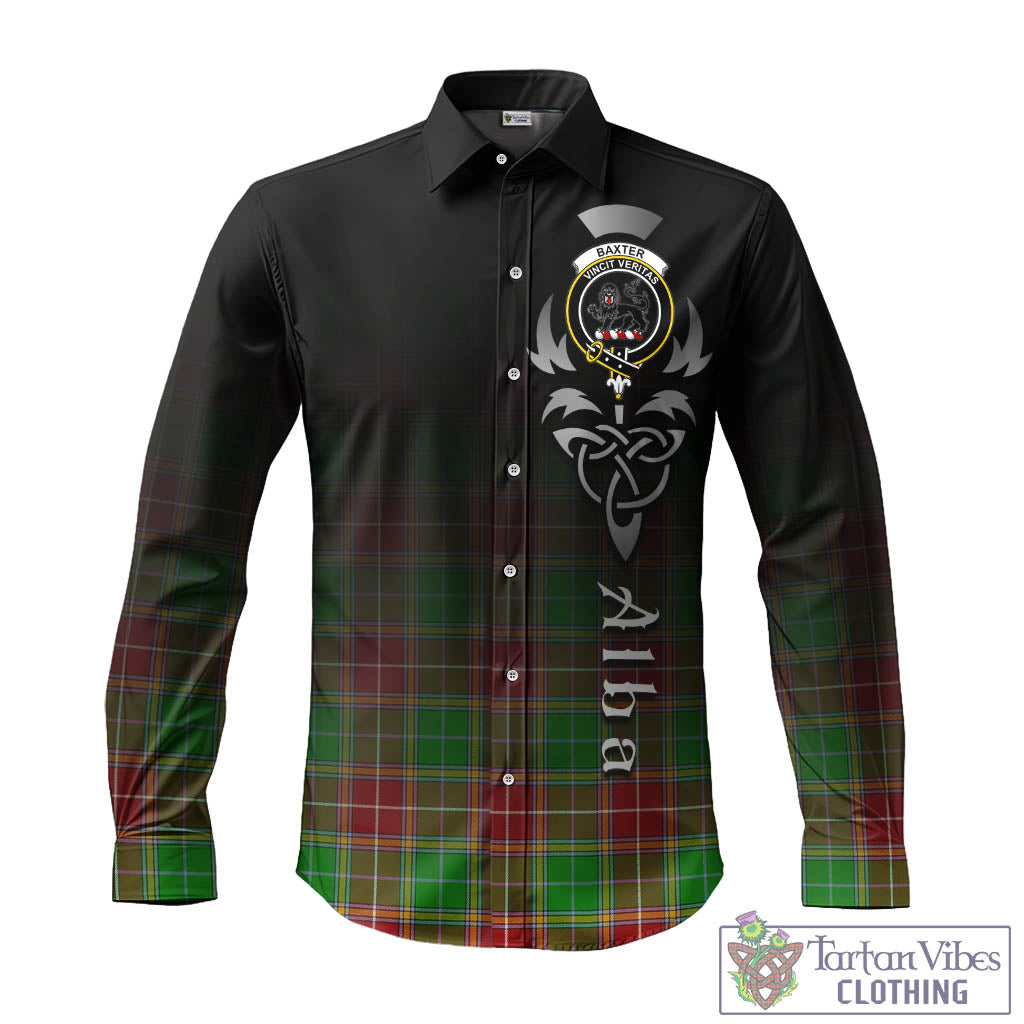 Tartan Vibes Clothing Baxter Modern Tartan Long Sleeve Button Up Featuring Alba Gu Brath Family Crest Celtic Inspired