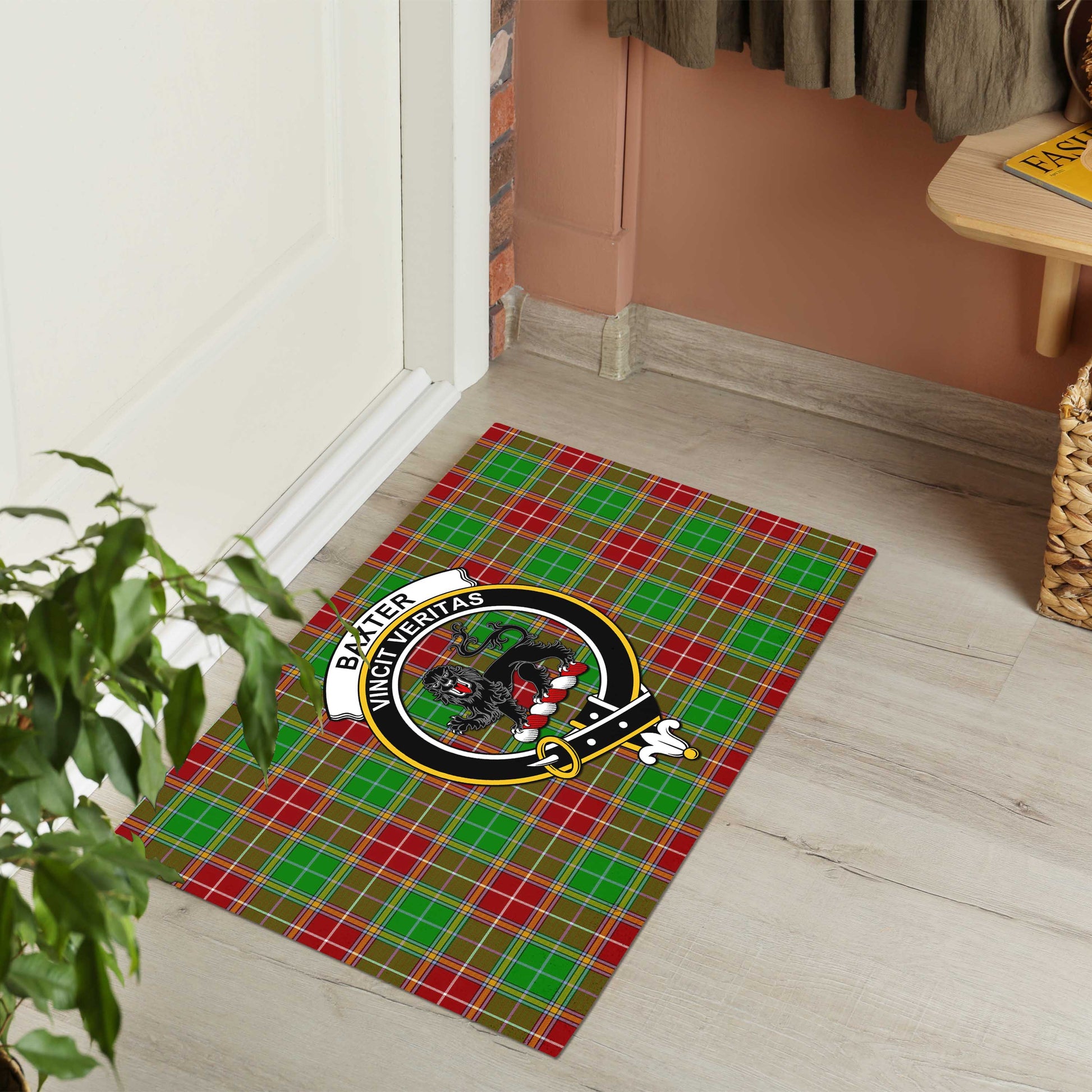 Baxter Modern Tartan Door Mat with Family Crest - Tartanvibesclothing