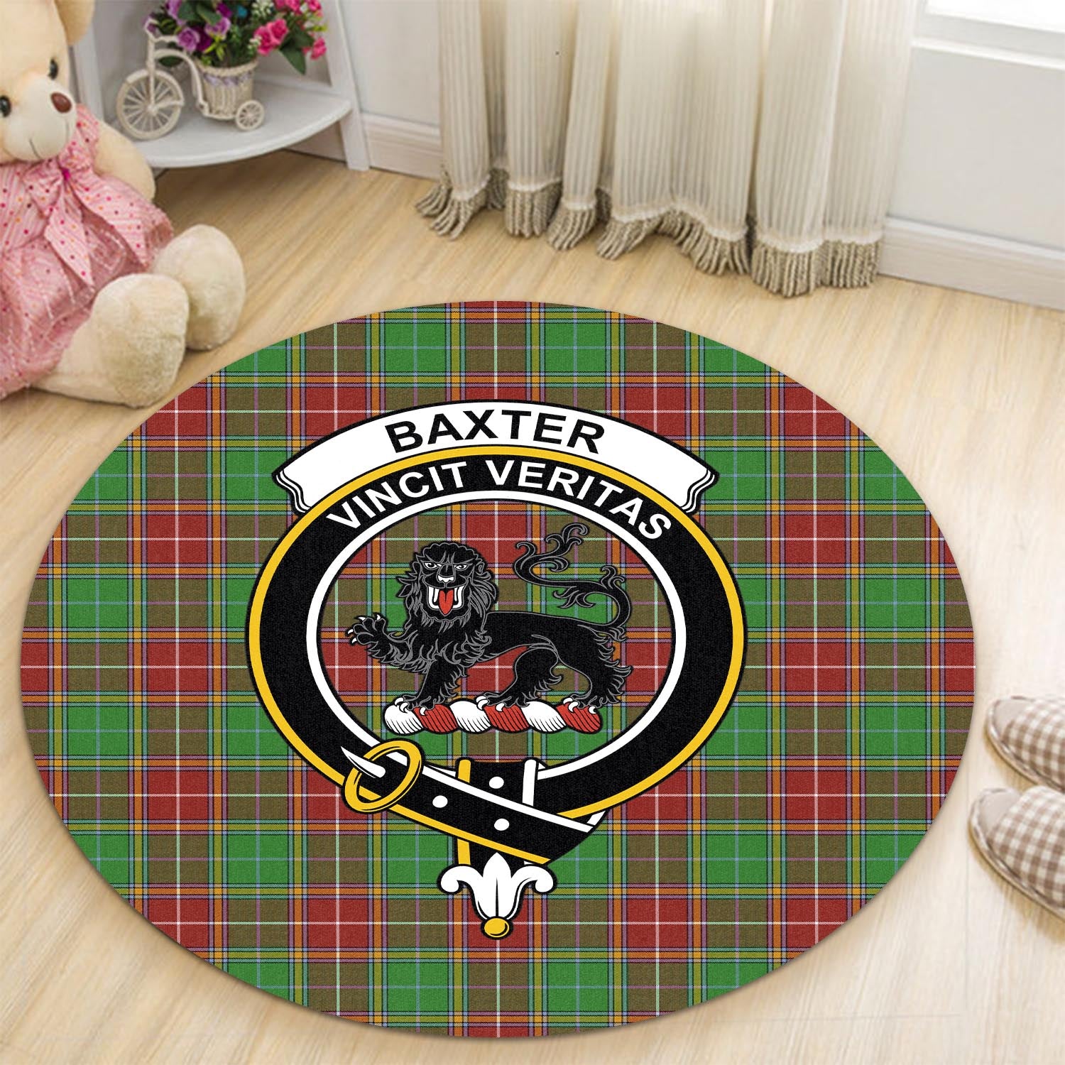 Baxter Modern Tartan Round Rug with Family Crest - Tartanvibesclothing