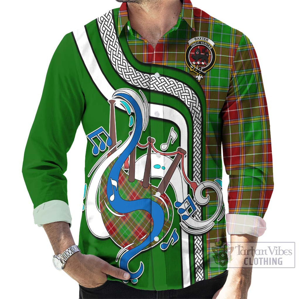 Baxter Modern Tartan Long Sleeve Button Shirt with Epic Bagpipe Style - Tartanvibesclothing Shop