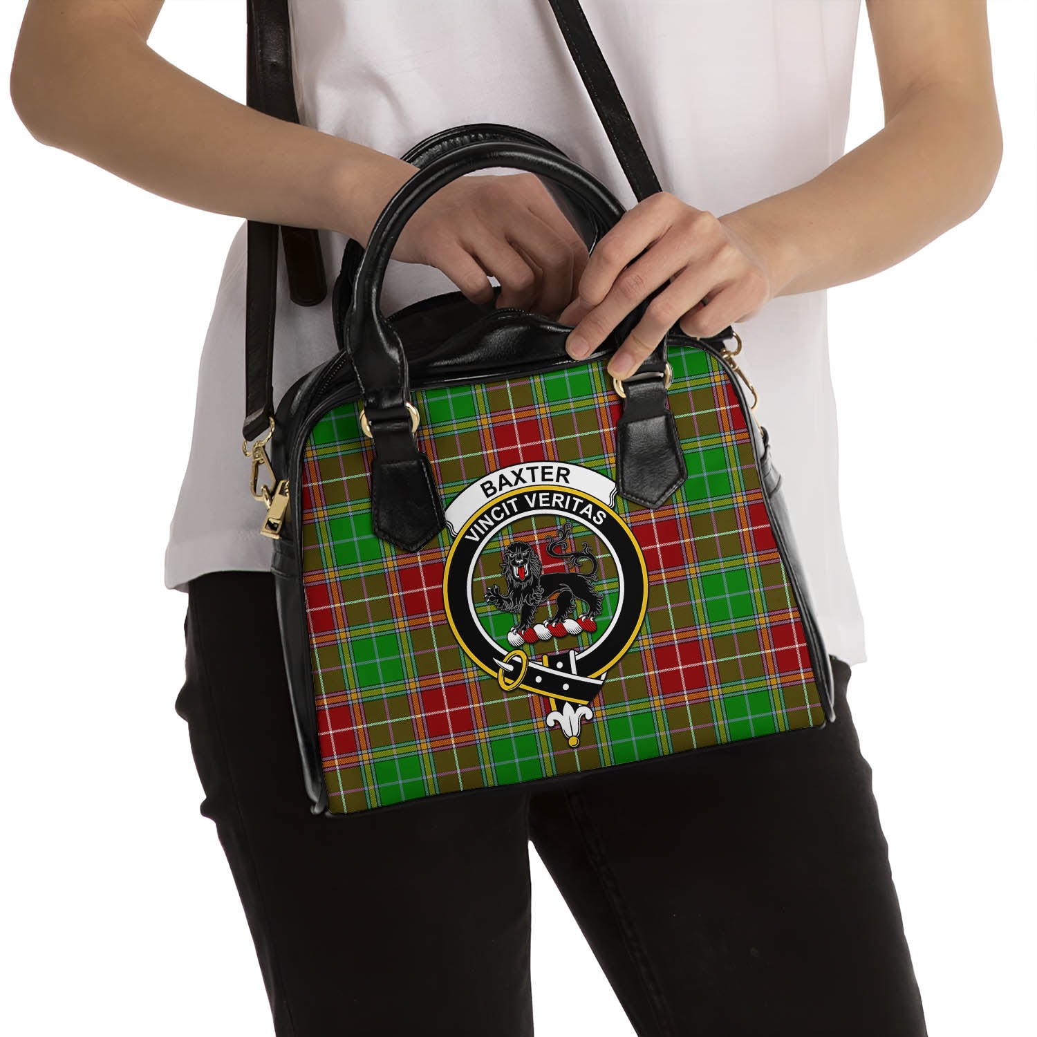 Baxter Modern Tartan Shoulder Handbags with Family Crest - Tartanvibesclothing