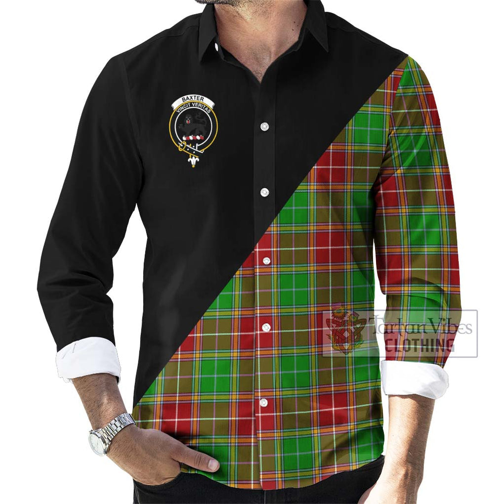 Baxter Modern Tartan Long Sleeve Button Shirt with Family Crest and Military Logo Style - Tartanvibesclothing Shop