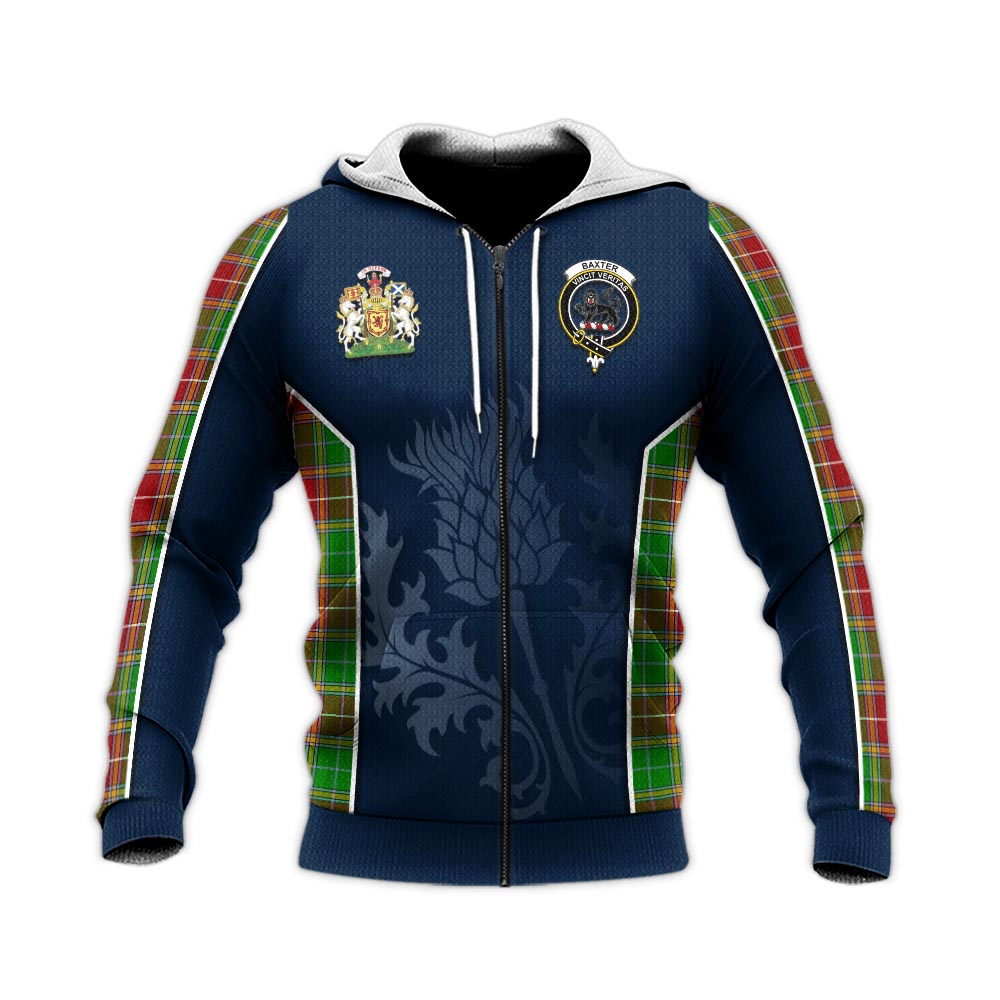 Tartan Vibes Clothing Baxter Modern Tartan Knitted Hoodie with Family Crest and Scottish Thistle Vibes Sport Style