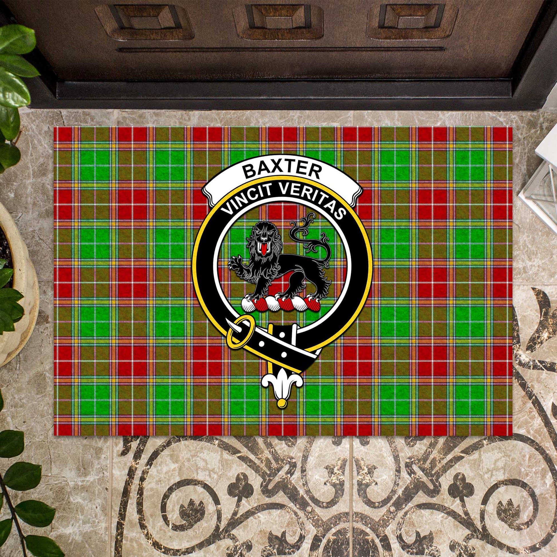 Baxter Modern Tartan Door Mat with Family Crest - Tartanvibesclothing