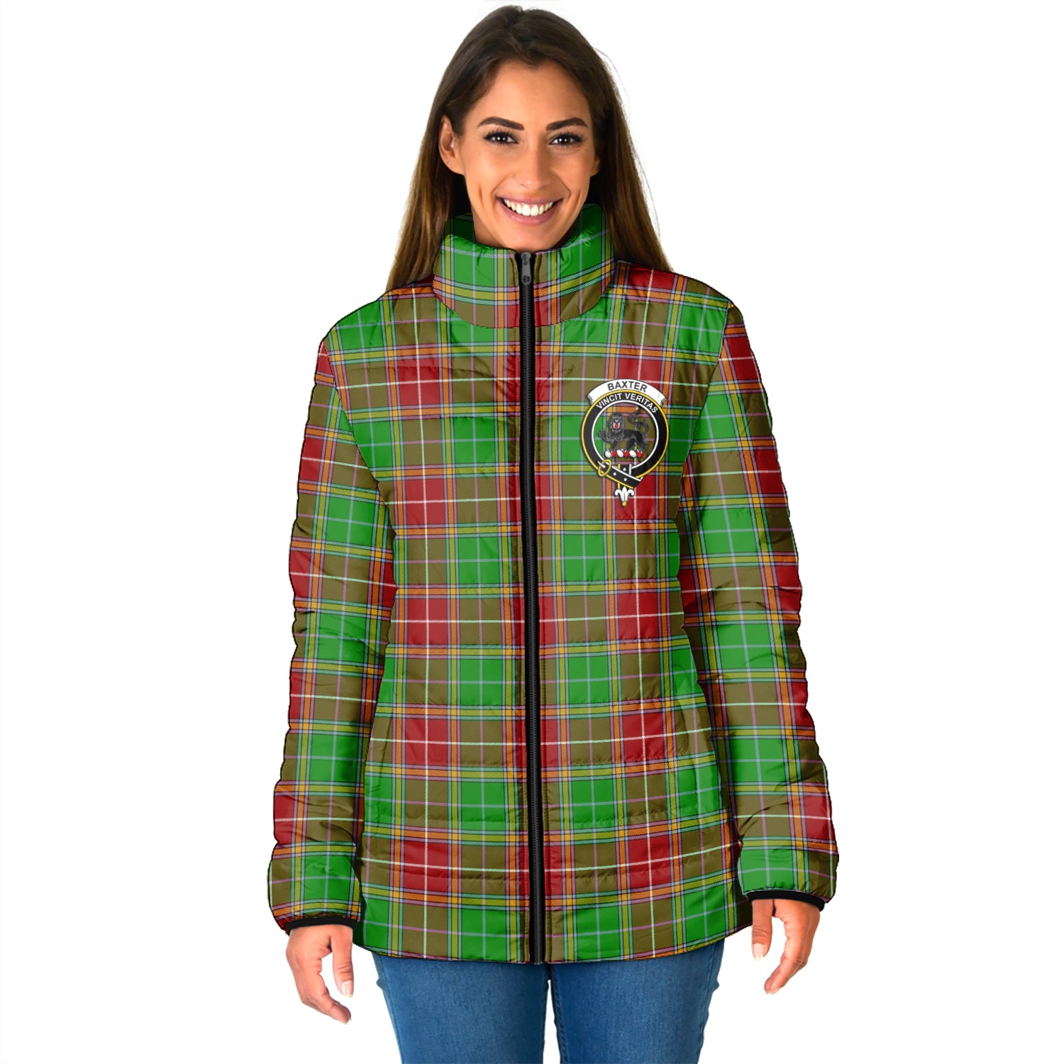 Baxter Modern Tartan Padded Jacket with Family Crest - Tartan Vibes Clothing