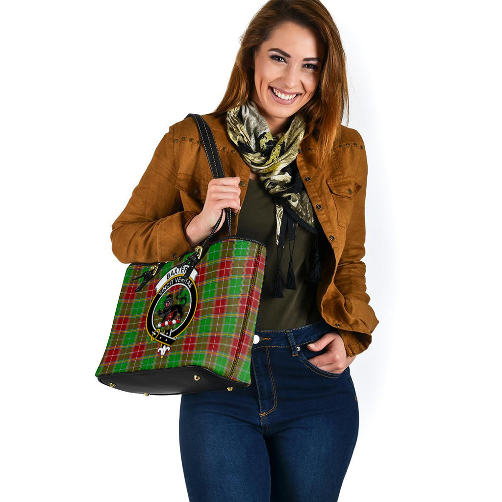 Baxter Modern Tartan Leather Tote Bag with Family Crest - Tartanvibesclothing