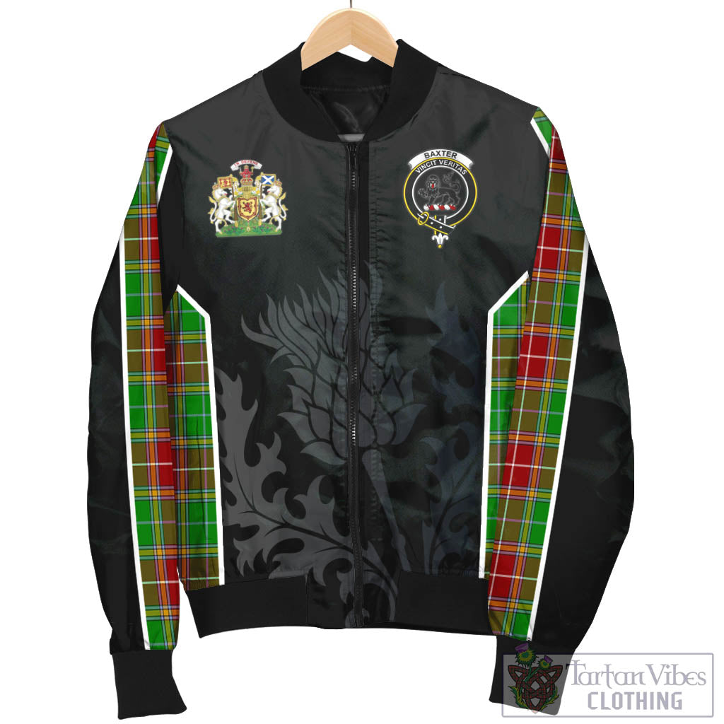 Tartan Vibes Clothing Baxter Modern Tartan Bomber Jacket with Family Crest and Scottish Thistle Vibes Sport Style