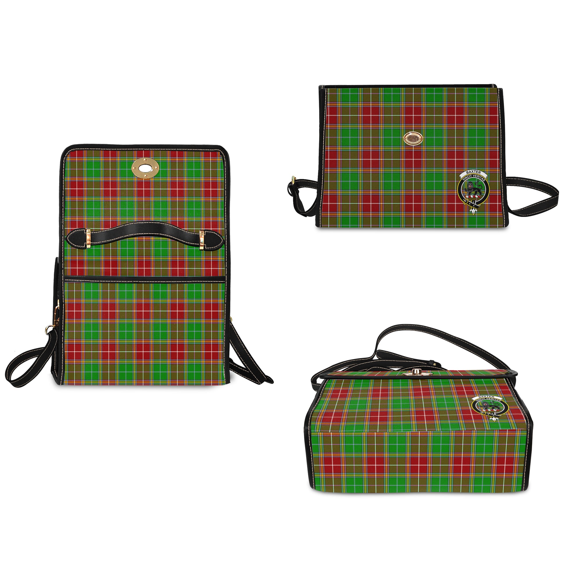 Baxter Modern Tartan Leather Strap Waterproof Canvas Bag with Family Crest - Tartanvibesclothing