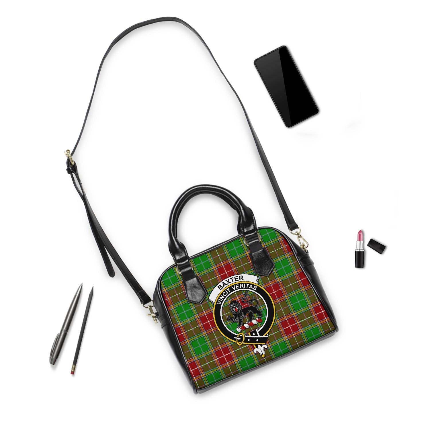 Baxter Modern Tartan Shoulder Handbags with Family Crest - Tartanvibesclothing