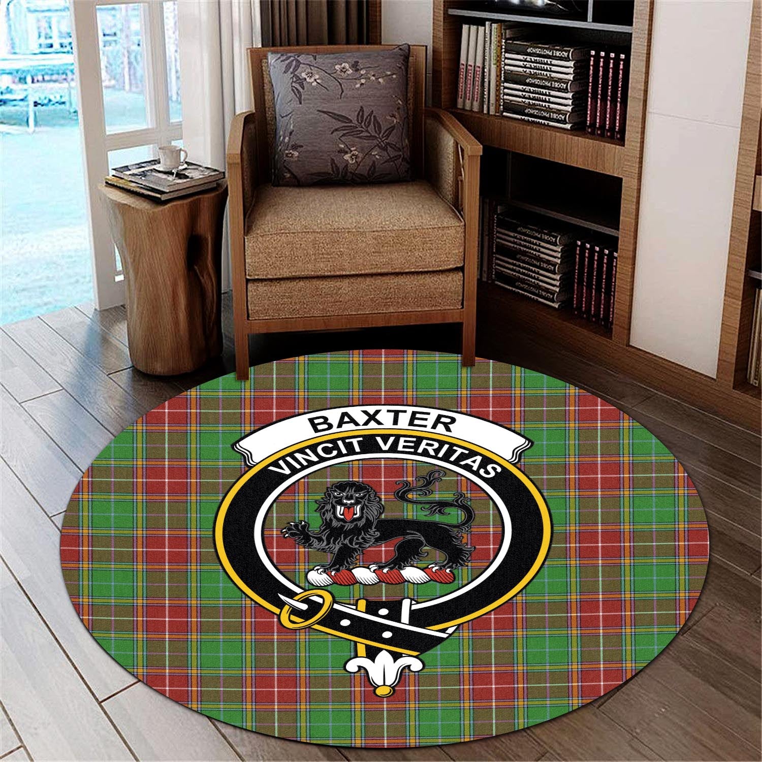 Baxter Modern Tartan Round Rug with Family Crest - Tartanvibesclothing