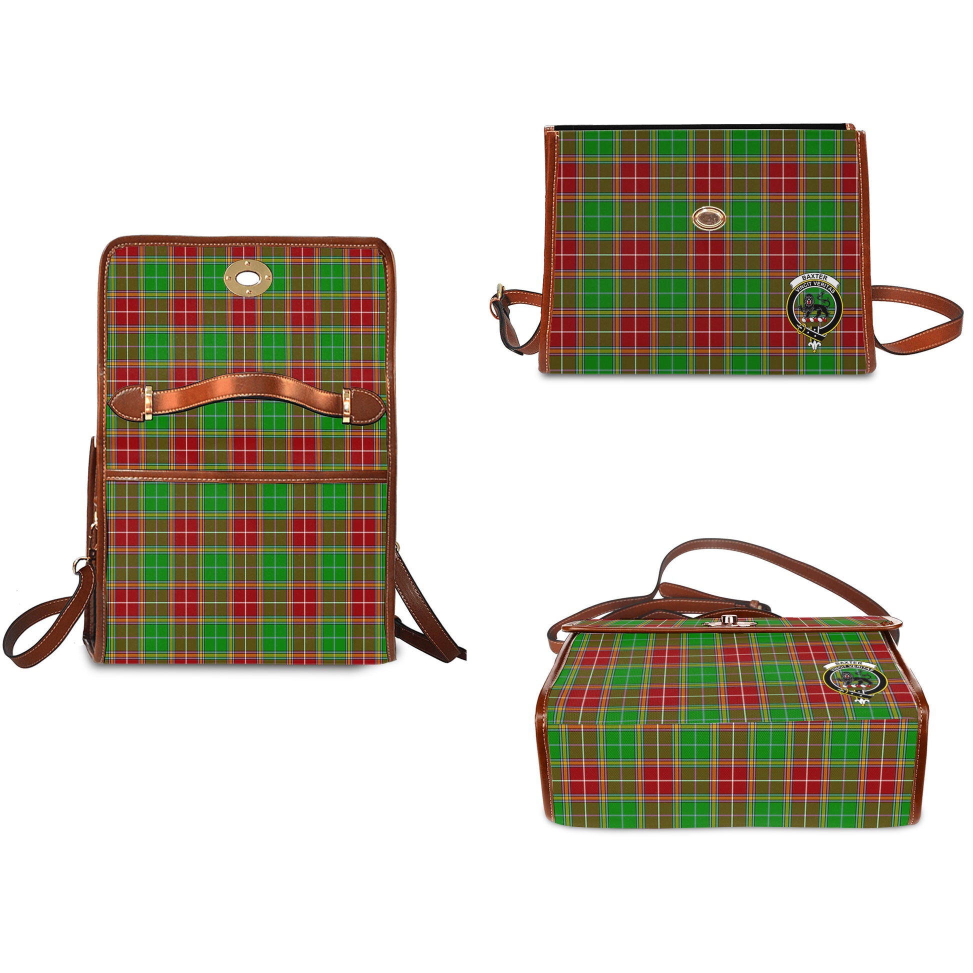 Baxter Modern Tartan Leather Strap Waterproof Canvas Bag with Family Crest - Tartanvibesclothing