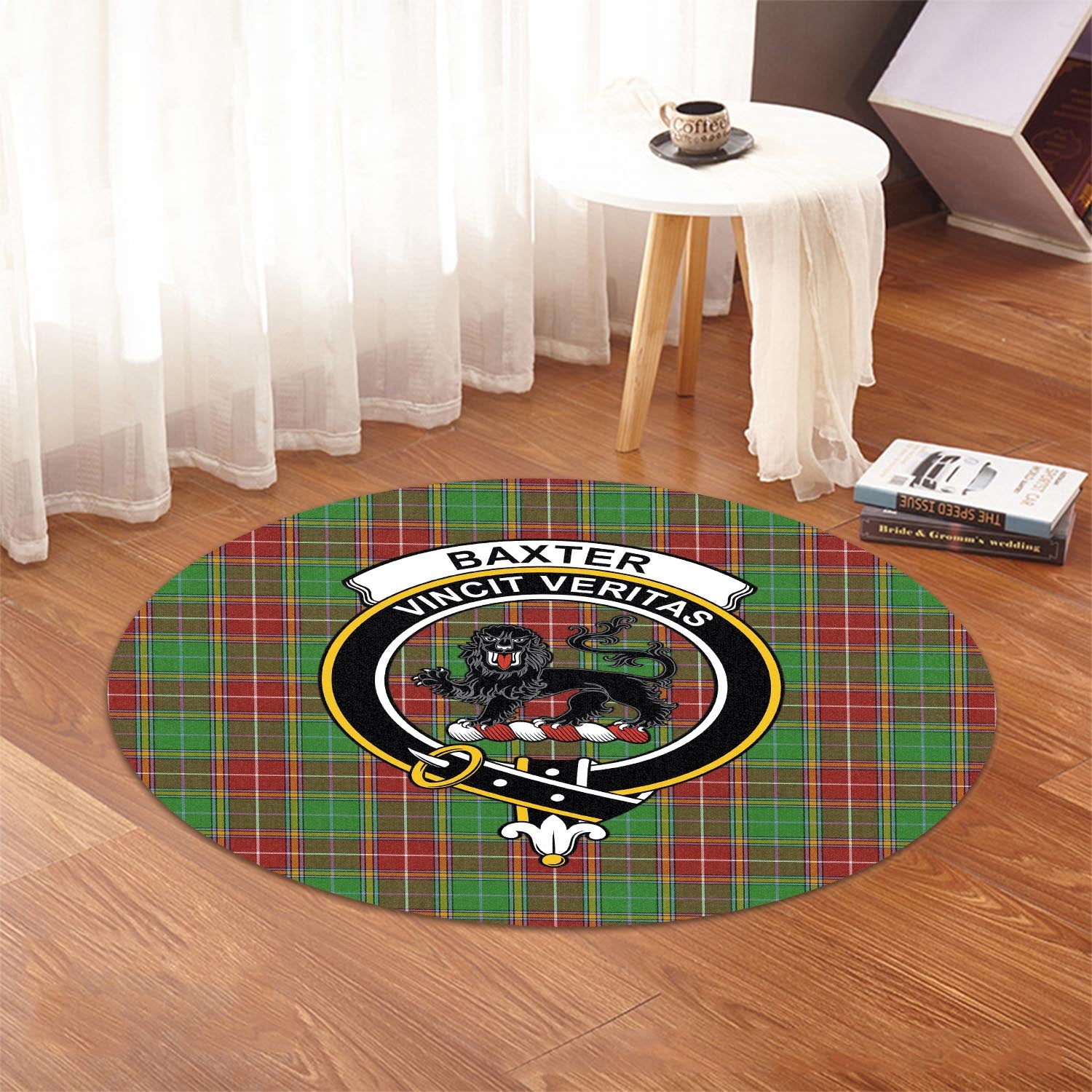 Baxter Modern Tartan Round Rug with Family Crest - Tartanvibesclothing