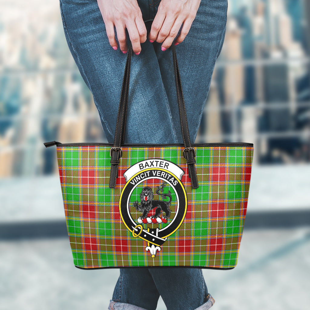 Baxter Modern Tartan Leather Tote Bag with Family Crest - Tartanvibesclothing