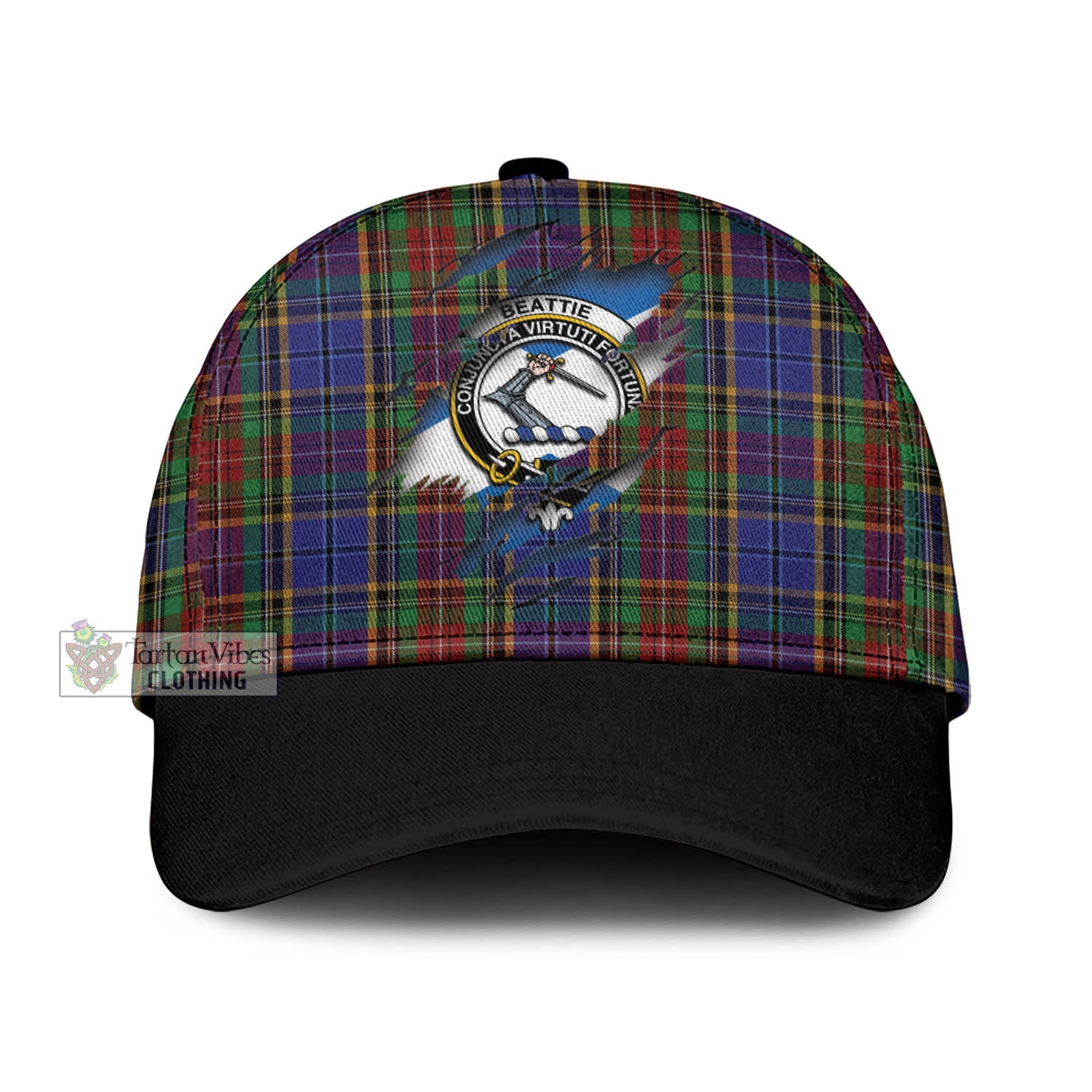 Tartan Vibes Clothing Beattie Tartan Classic Cap with Family Crest In Me Style