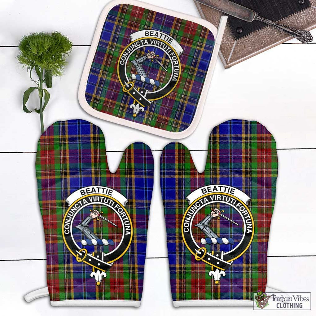 Beattie Tartan Combo Oven Mitt & Pot-Holder with Family Crest White - Tartan Vibes Clothing