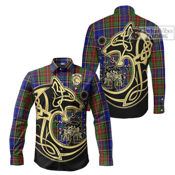 Beattie Tartan Long Sleeve Button Shirt with Family Crest Celtic Wolf Style