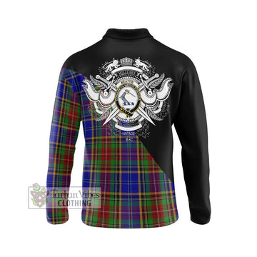 Beattie Tartan Long Sleeve Polo Shirt with Family Crest and Military Logo Style