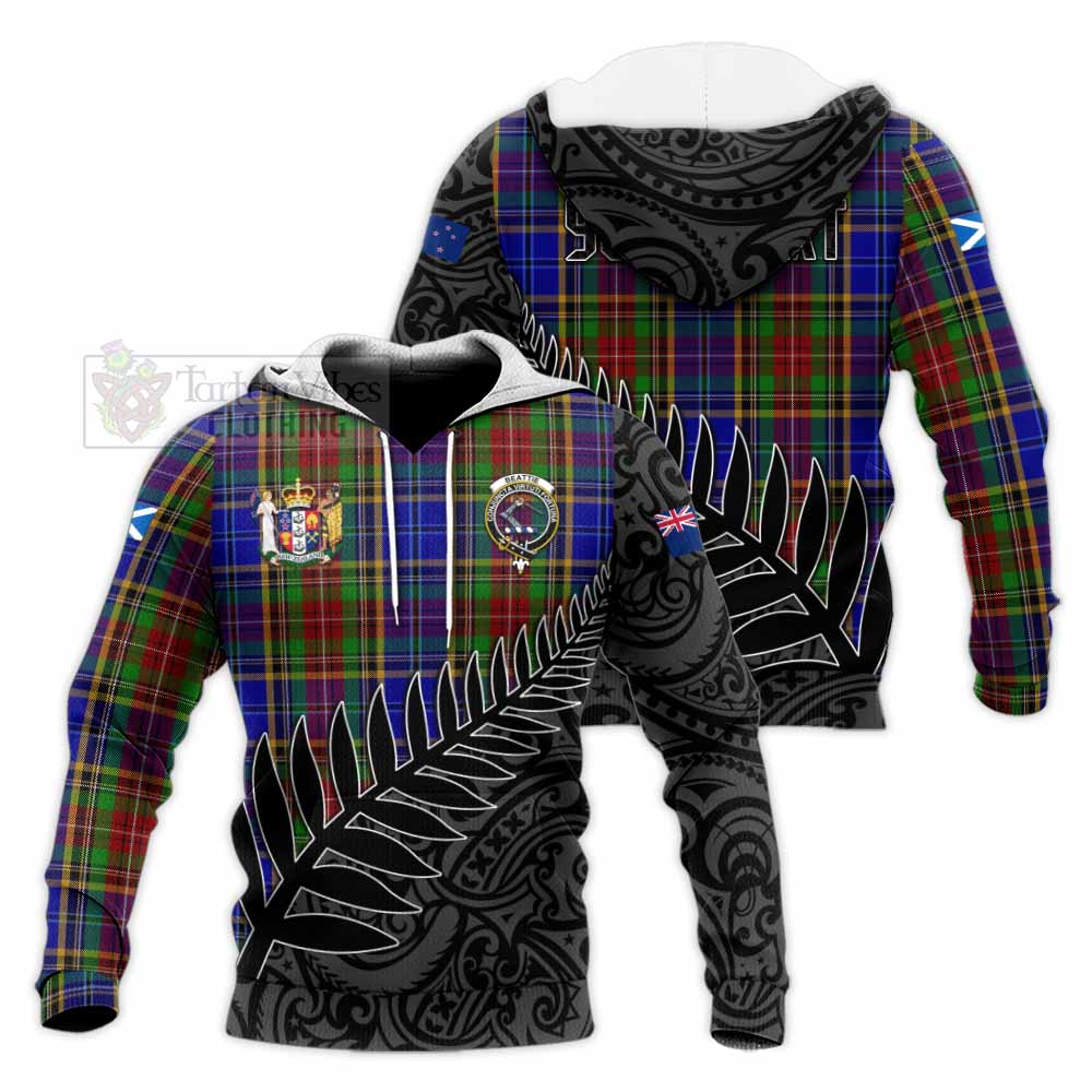 Tartan Vibes Clothing Beattie (Beatty) Crest Tartan Knitted Hoodie with New Zealand Silver Fern Half Style