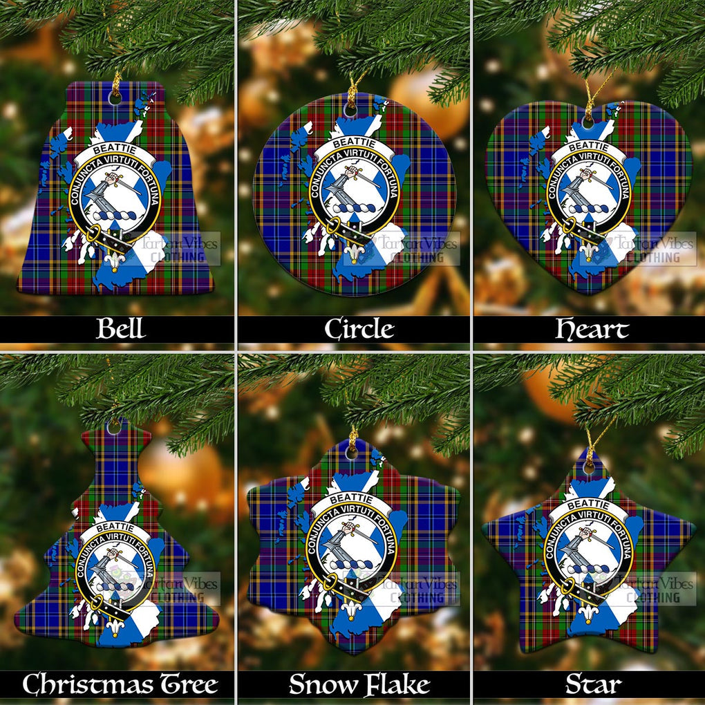 Tartan Vibes Clothing Beattie (Beatty) Tartan Christmas Ornament with Family Crest and Scotland Map