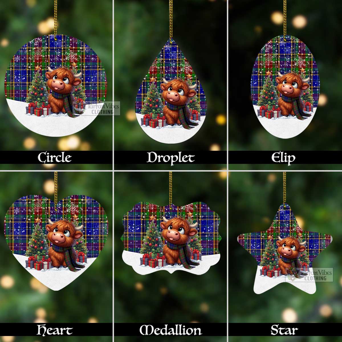 Tartan Vibes Clothing Beattie (Beatty) Tartan Christmas Aluminium Ornament with Adorable Highland Coo