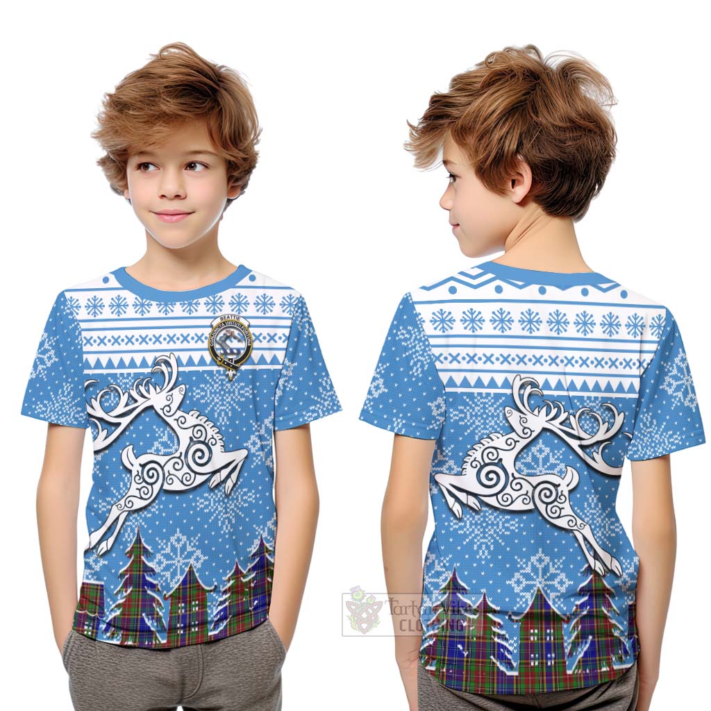 Tartan Vibes Clothing Beattie (Beatty) Clan Christmas Kid T-Shirt Celtic Reindeer Style