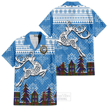 Beattie (Beatty) Clan Christmas Short Sleeve Button Shirt Celtic Reindeer Style