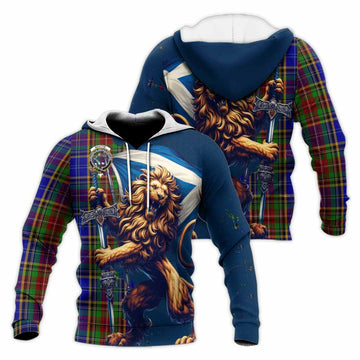 Beattie (Beatty) Tartan Family Crest Knitted Hoodie with Scottish Majestic Lion