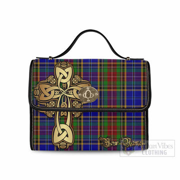 Beattie (Beatty) Tartan Waterproof Canvas Bag Golden Thistle Celtic Cross Style Black Leather Strap One Size 10.5*20*27cm - Tartan Vibes Clothing