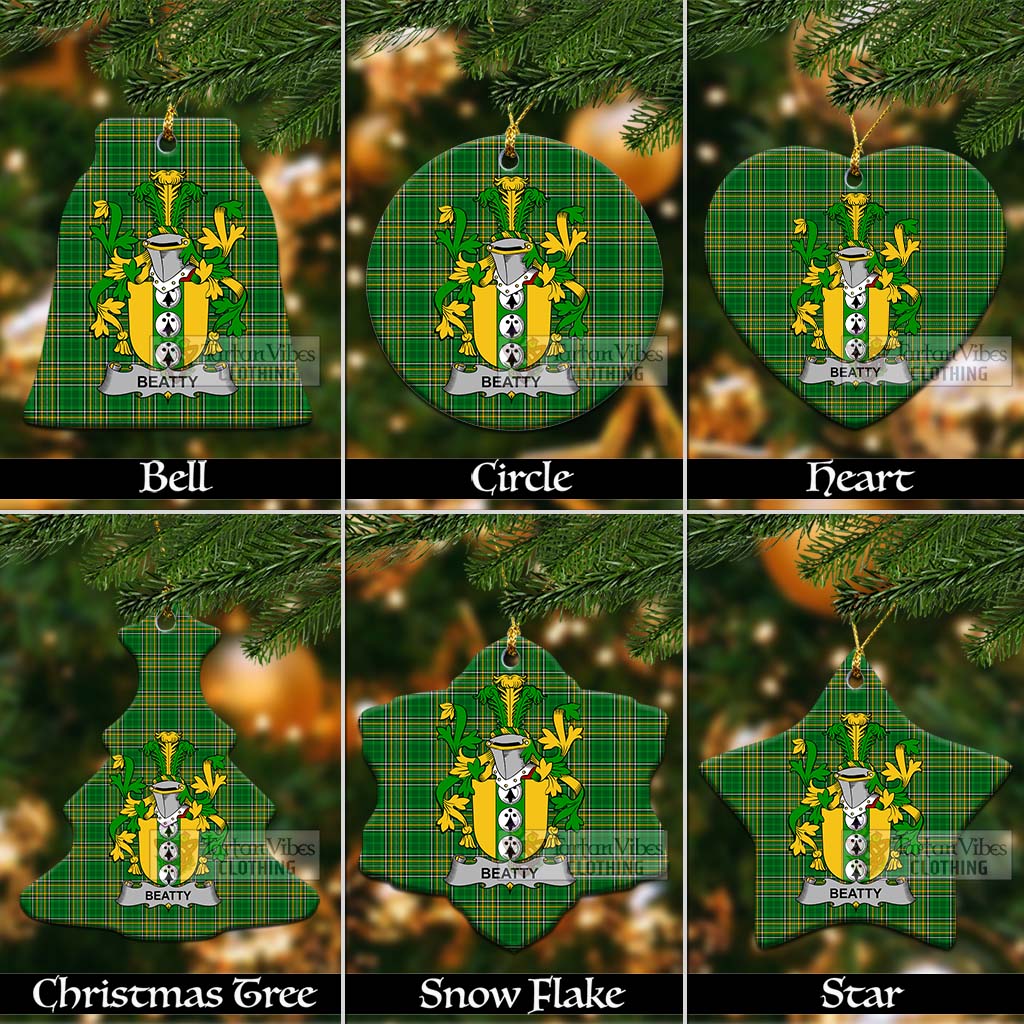 Tartan Vibes Clothing Beatty Irish Clan Tartan Christmas Ceramic Ornament with Coat of Arms