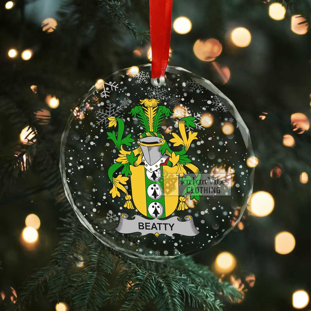 Tartan Vibes Clothing Beatty Irish Clan Christmas Glass Ornament with Coat of Arms