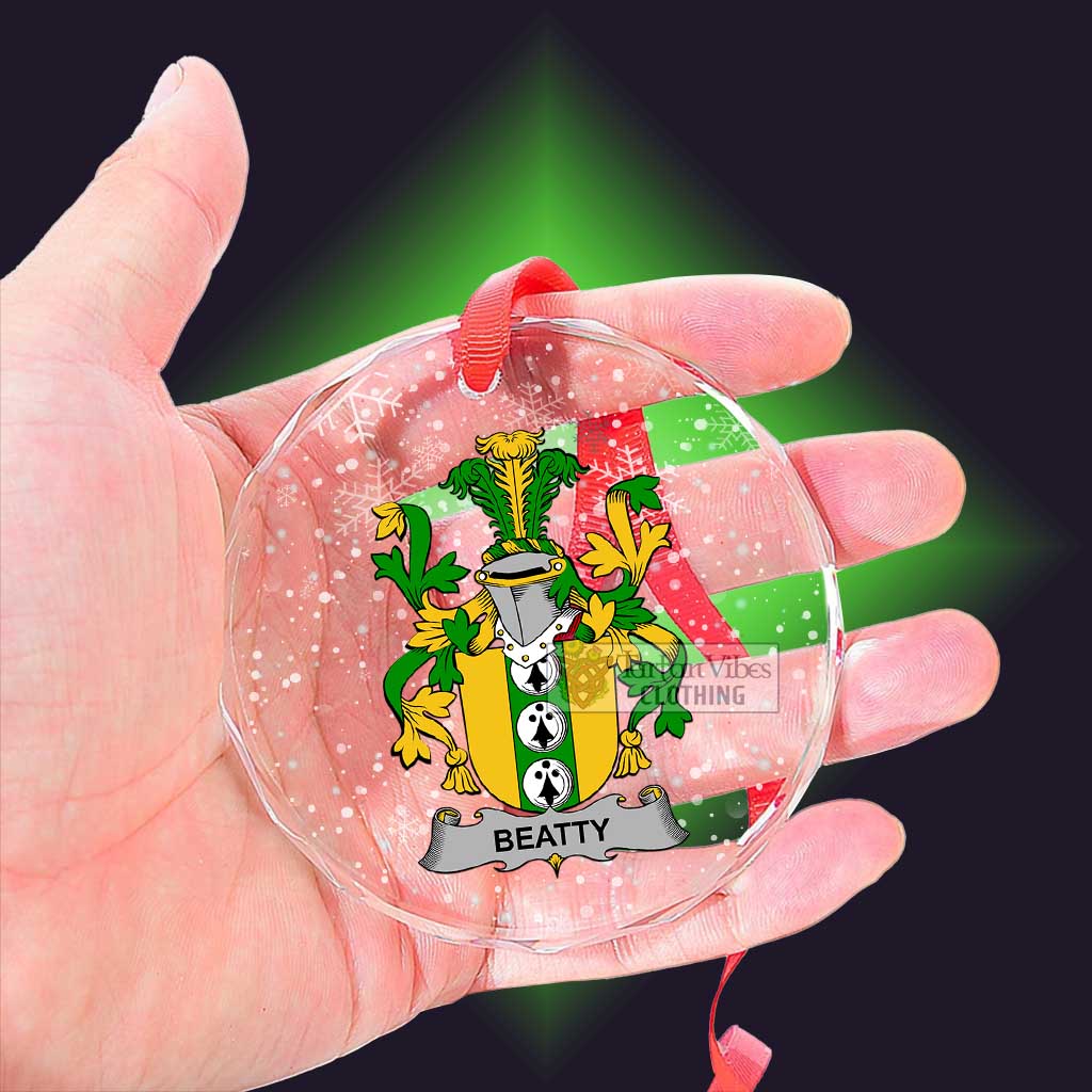 Tartan Vibes Clothing Beatty Irish Clan Christmas Glass Ornament with Coat of Arms