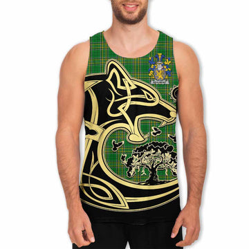 Beaumont Irish Tartan Men's Tank Top with Coat of Arms Celtic Wolf Style