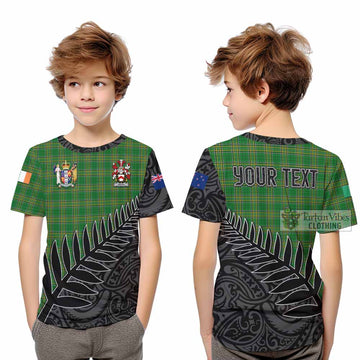 Behan Irish Clan Tartan Kid T-Shirt with Coat of Arms New Zealand Silver Fern Half Style